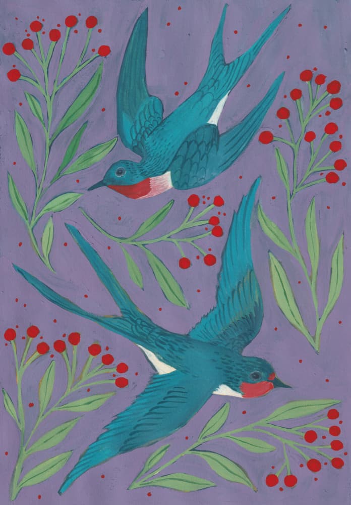 Flying Swallows Berries by Anjana Mistry — canvas wall art