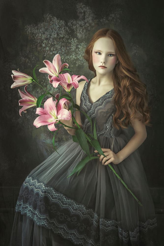 Dreamy Girl with Lilies by Carola Kayen-Mouthaan — canvas wall art