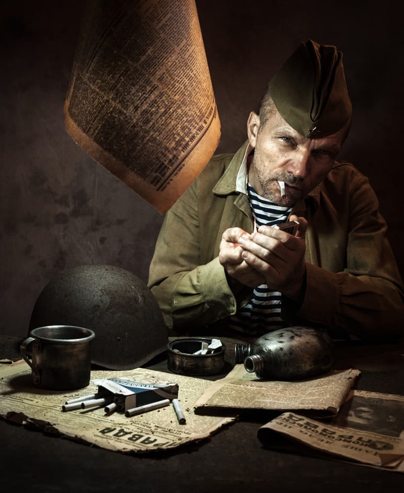 Vintage Soldier Smoking by Viktor Cherkasov — canvas wall art