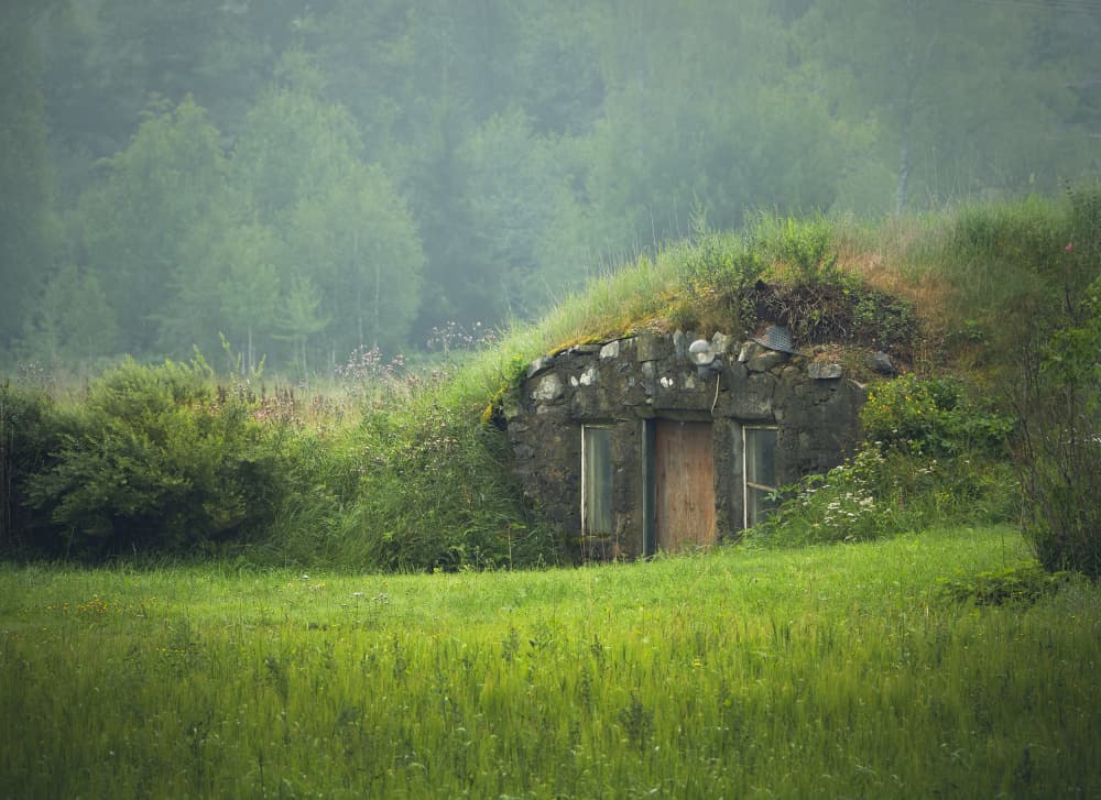 Misty Hillside Dwelling by Hamed Bank — canvas wall art