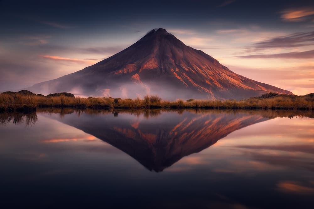 Volcano Lake Sunset Reflection by Stefan Mitterwallner — canvas wall art