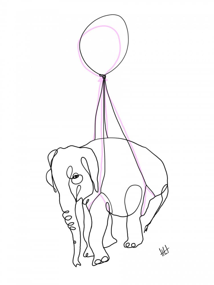 Elephant with Pink Balloon by Hanna Lee Tidd — canvas wall art