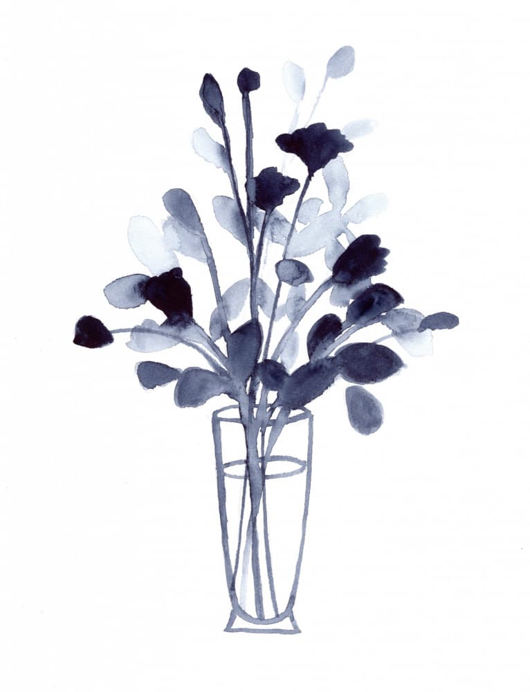 Indigo Watercolor Flowers by Janel Bragg — canvas wall art
