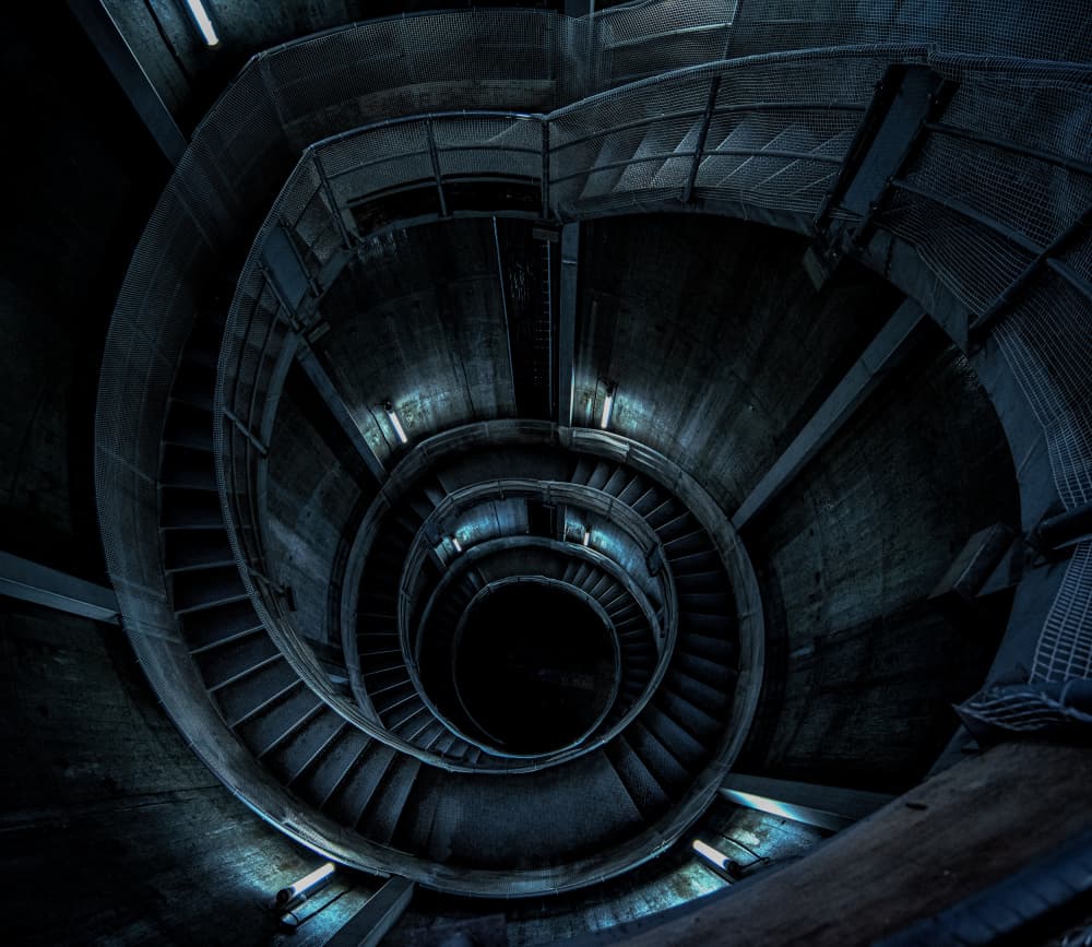 Dark Spiral Staircase by YASUTOSHI HONJO — canvas wall art