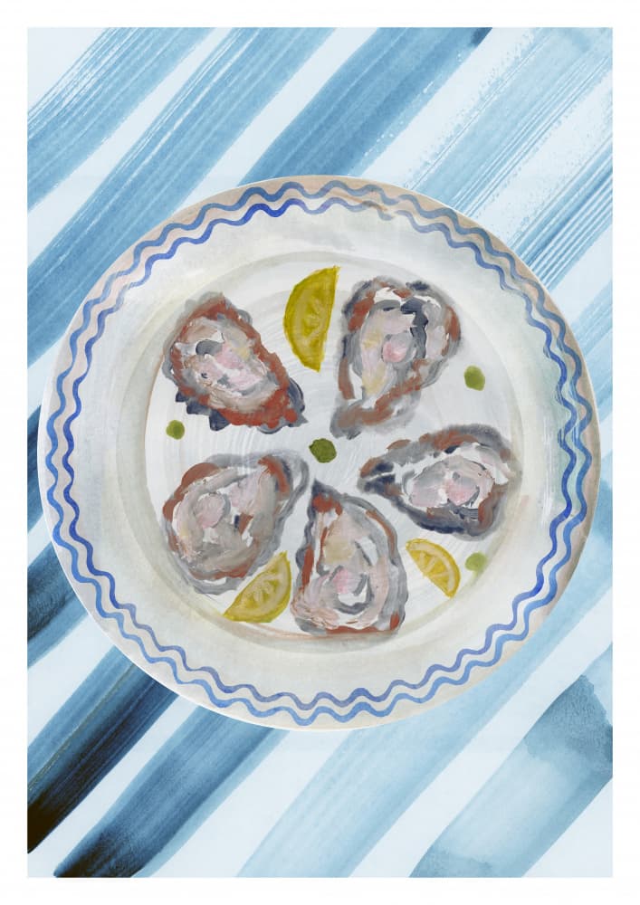 Fresh Oysters and Lemon by cartissi — canvas wall art