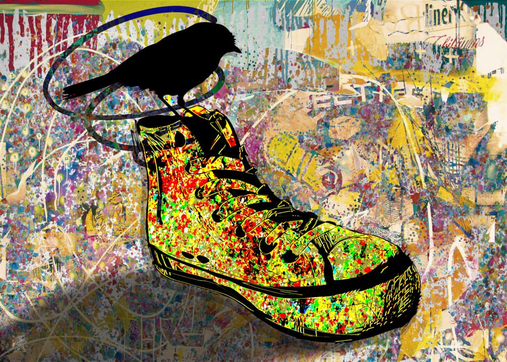 Colorful Sneaker Bird by Osvaldo Russo — canvas wall art