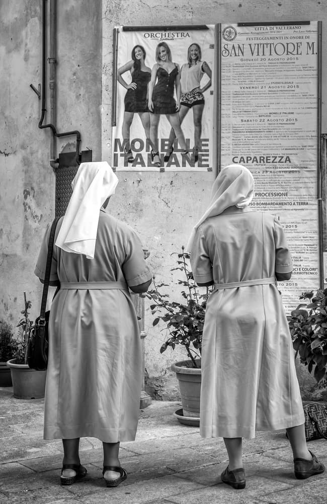 Italian Nuns and Poster by Giuseppe Grimaldi — canvas wall art