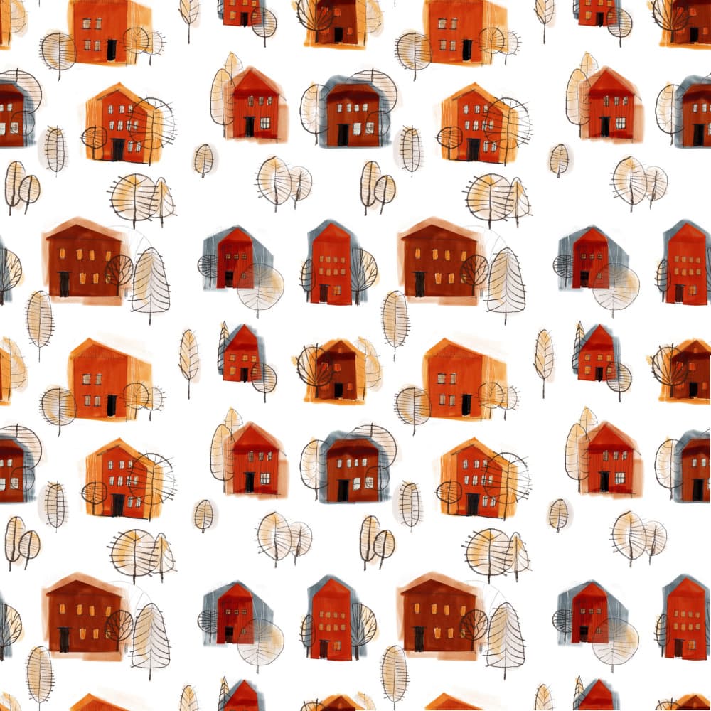 Cozy Autumn Village by MANSI SAXENA — canvas wall art