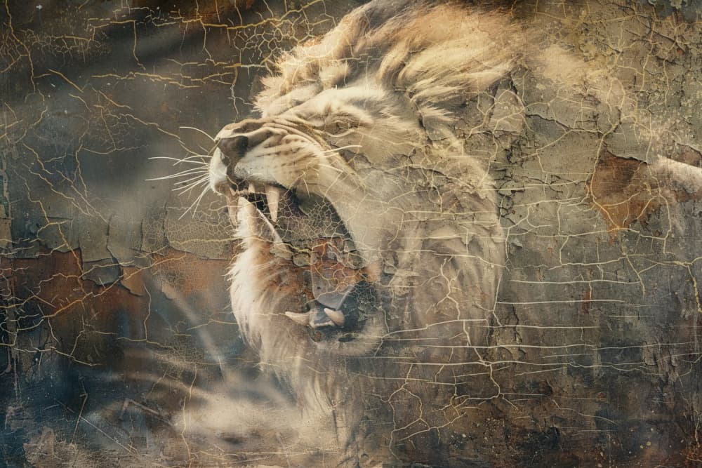 Distressed Roaring Lion by Rafal Kulik — canvas wall art