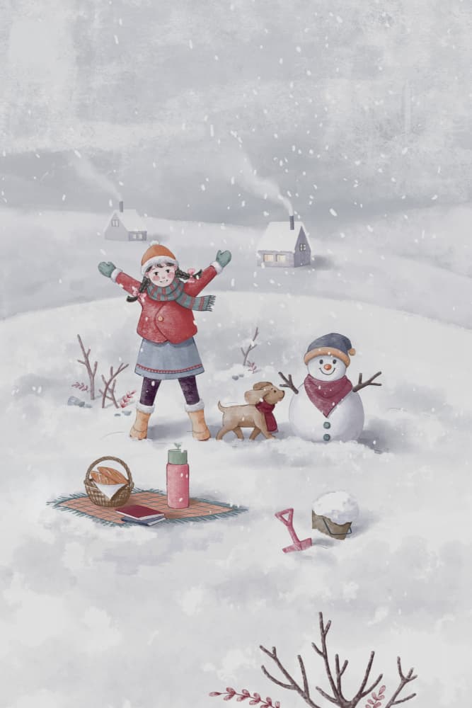 Winter Picnic Snow Play by Xuan Thai — canvas wall art