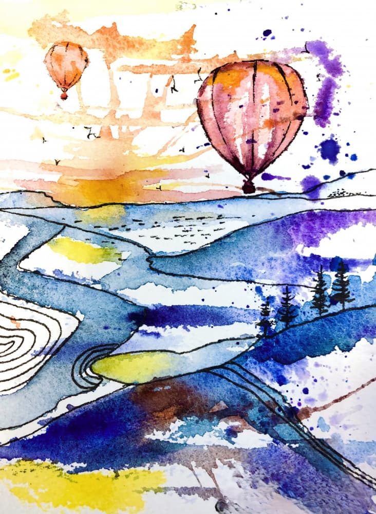 Sunset Balloon Landscape by Anda Bieza — canvas wall art