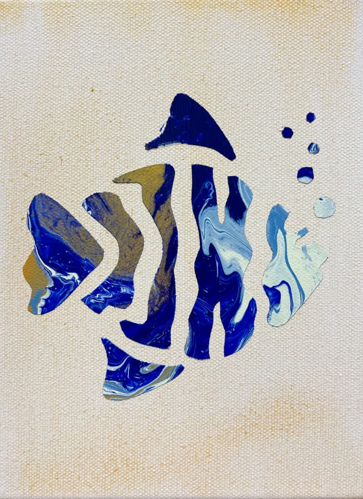 Abstract Blue Fish by Eleni Pratsi — canvas wall art
