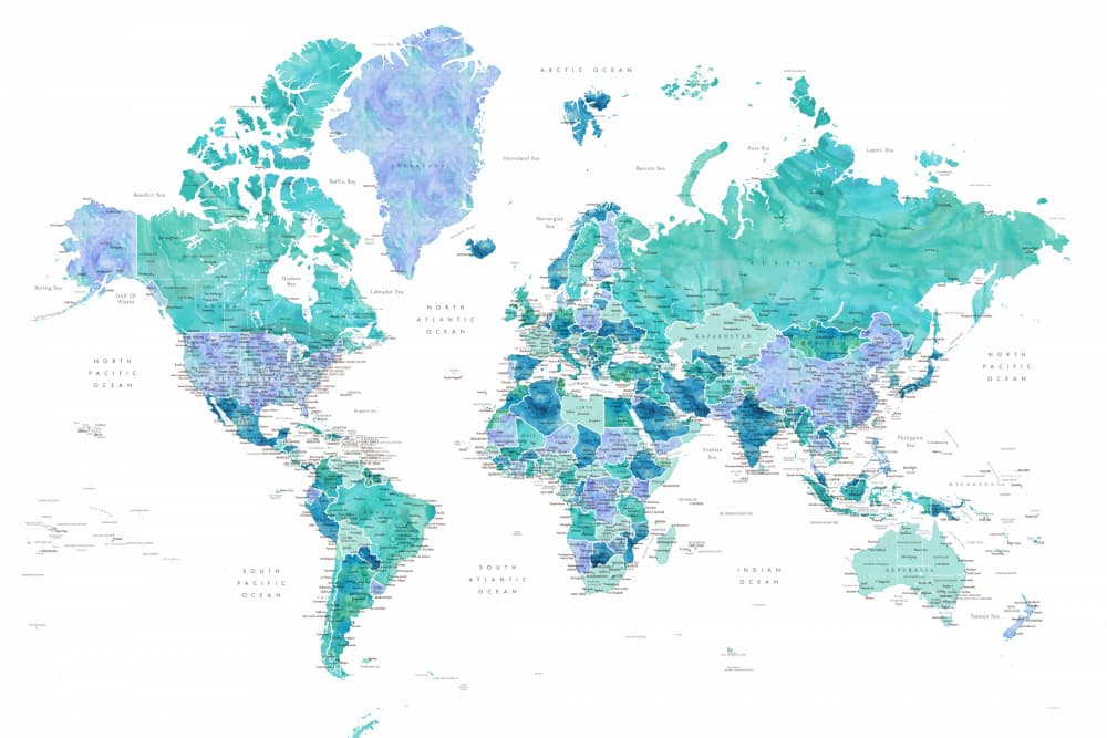 Watercolor World Map by Rosana Laiz Blursbyai — canvas wall art