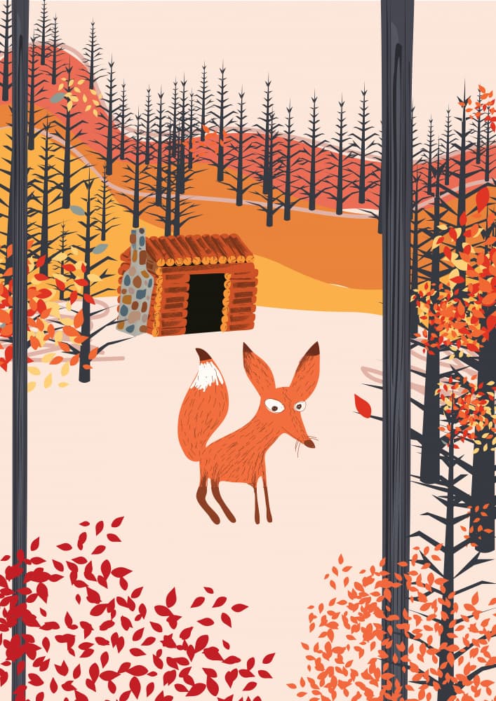 Fox and Cozy Cabin by Nicholas — canvas wall art