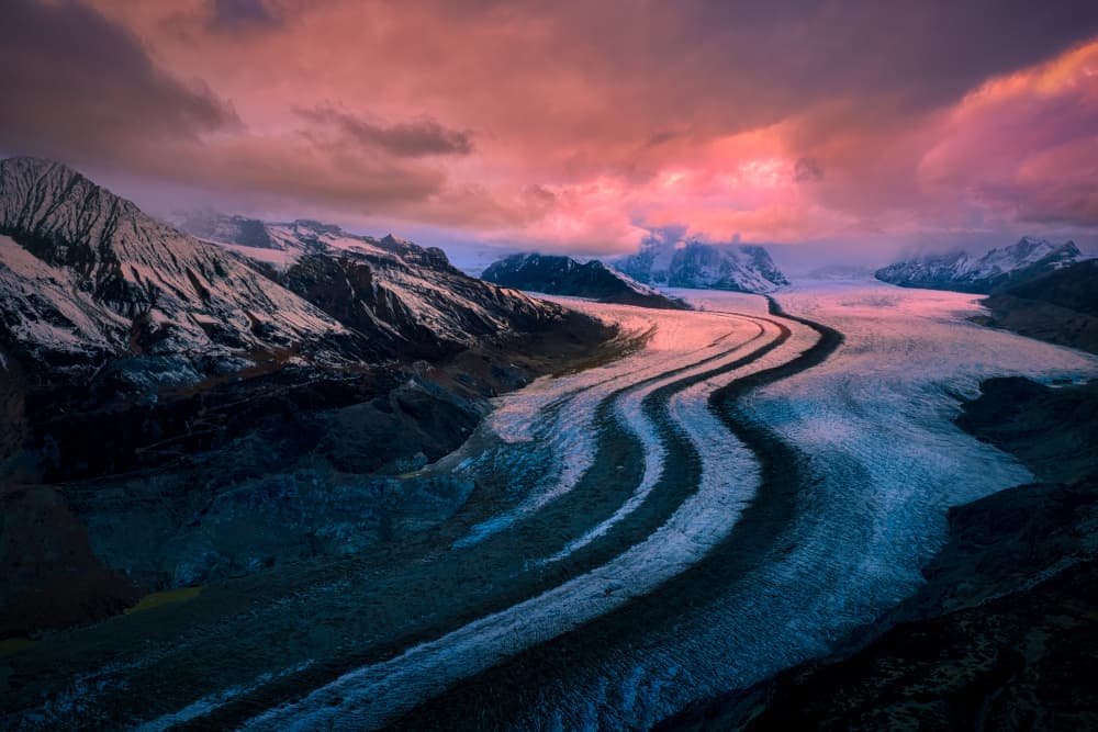 Pink Sky Glacier Valley by Chao Feng 天馬 — canvas wall art