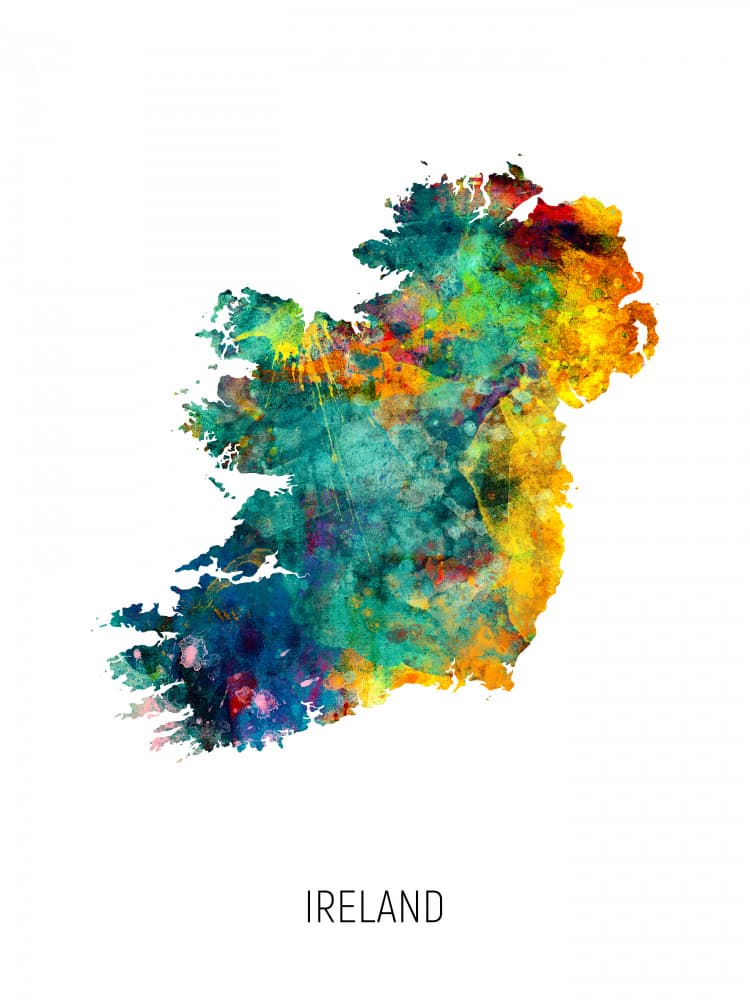 Vibrant Ireland Map by Michael Tompsett — canvas wall art