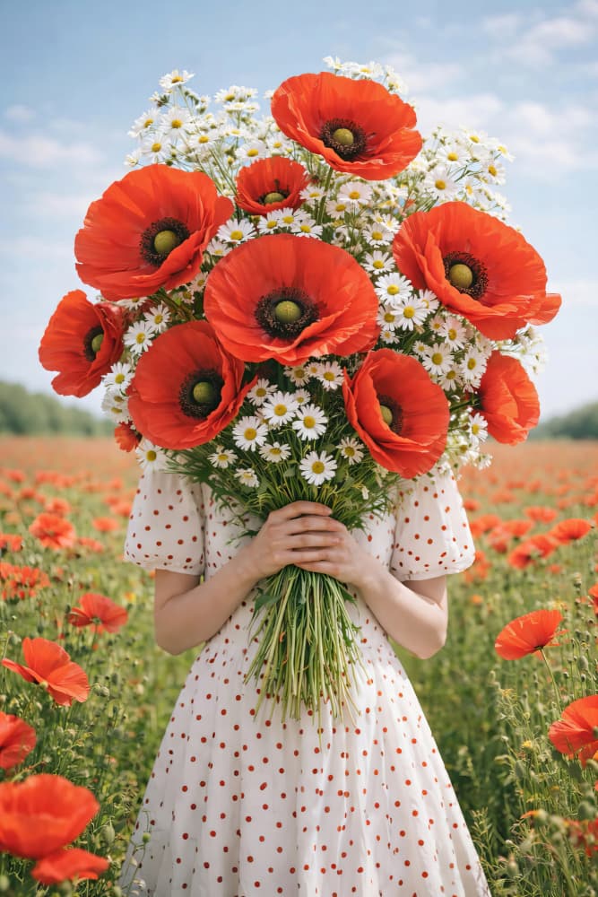 Summer Poppy Daisy Bouquet by Annika Persson — canvas wall art