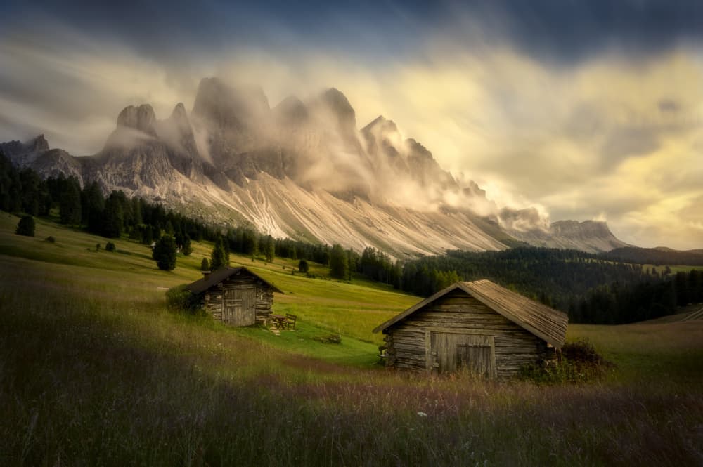 Misty Mountain Cabins by Martin Morávek — canvas wall art