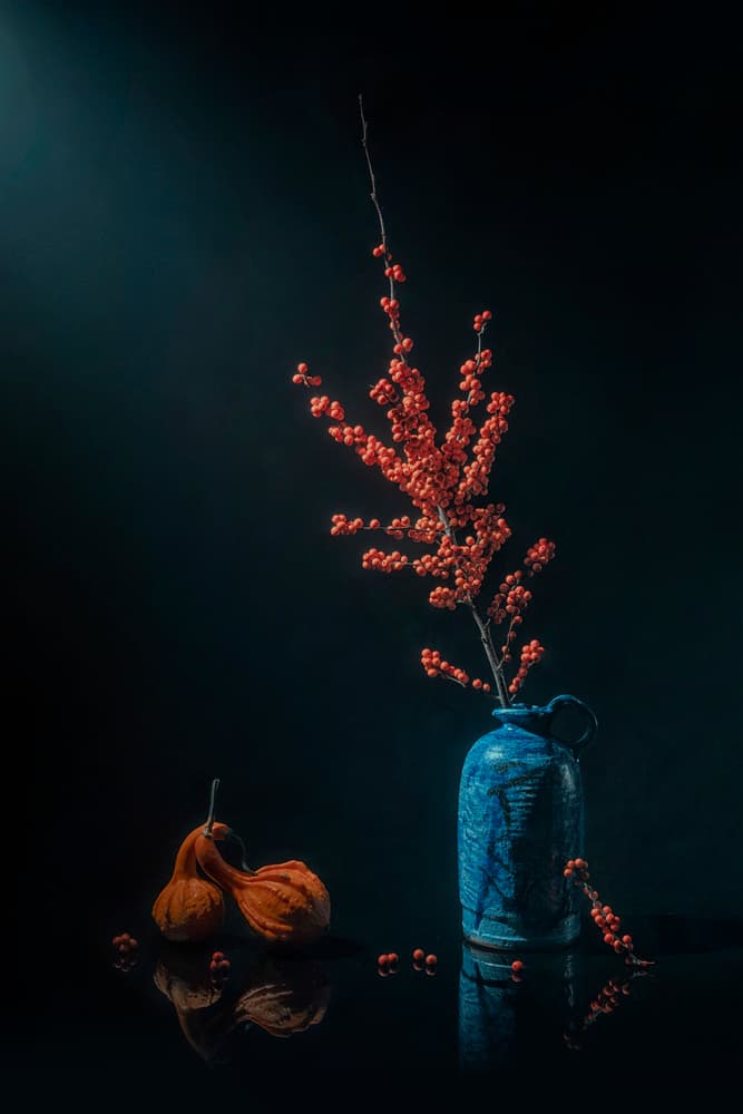 Autumn Berries Blue Vase by Lydia Jacobs — canvas wall art