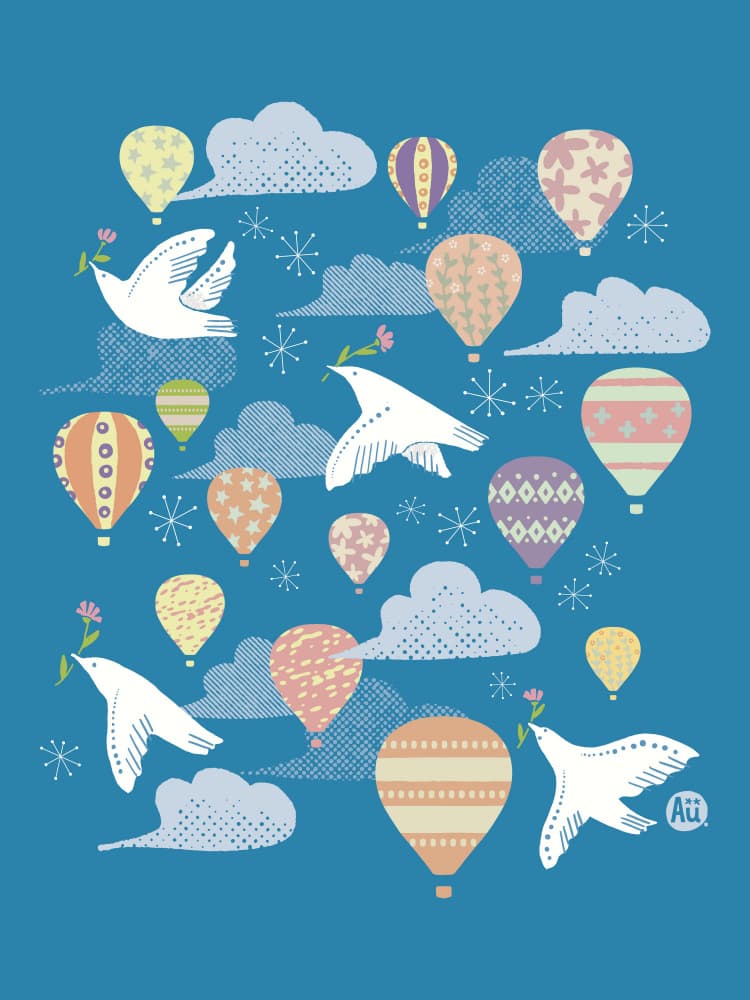 Whimsical Doves and Balloons by Aia Ueno — canvas wall art