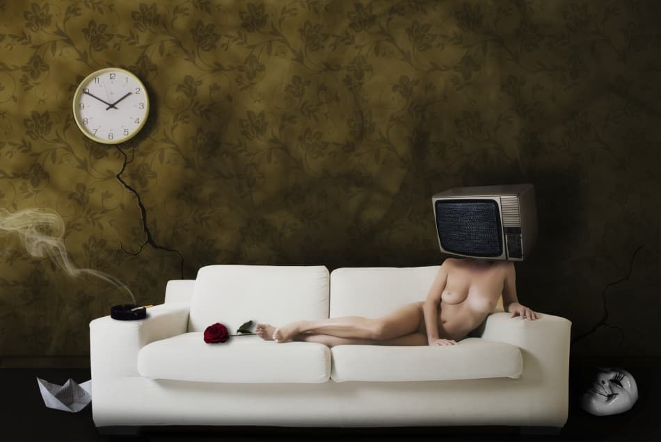 Surreal TV Head Nude by Stefano Miserini — canvas wall art
