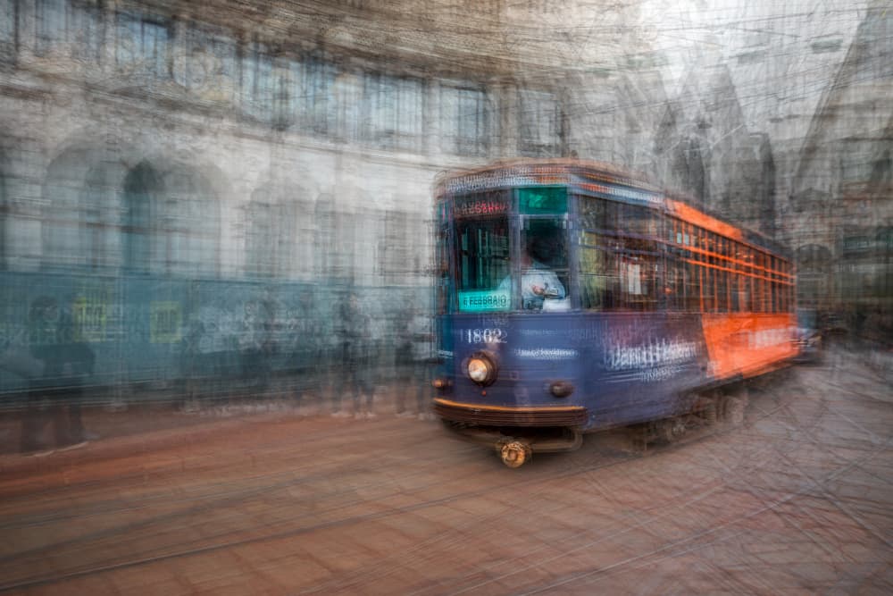 City Tram in Motion by Fiorenzo Carozzi — canvas wall art