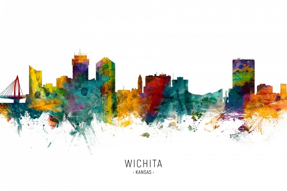 Colorful Wichita Skyline by Michael Tompsett — canvas wall art