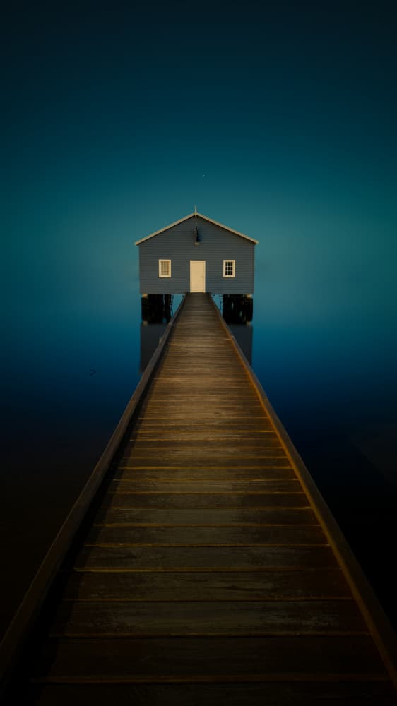Solitary Boathouse Pier by James Zhen Yu — canvas wall art