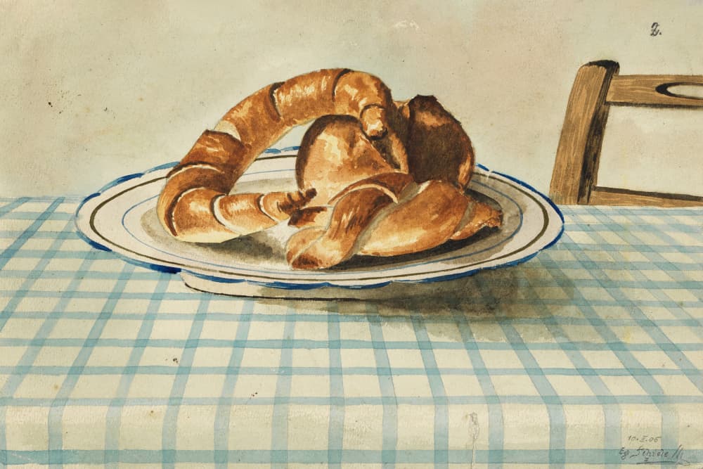 Still Life With Pastry Plate by EGON SCHIELE — canvas wall art