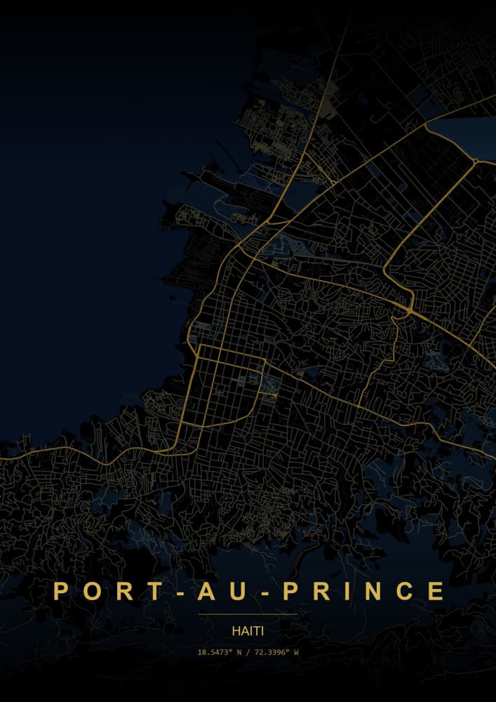 Glowing Port-au-Prince Map by HUGO — canvas wall art