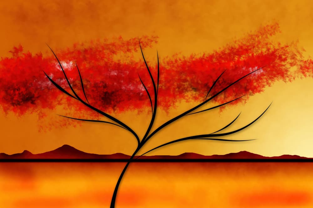 Vibrant Red Tree Sunset by Rafal Kulik — canvas wall art