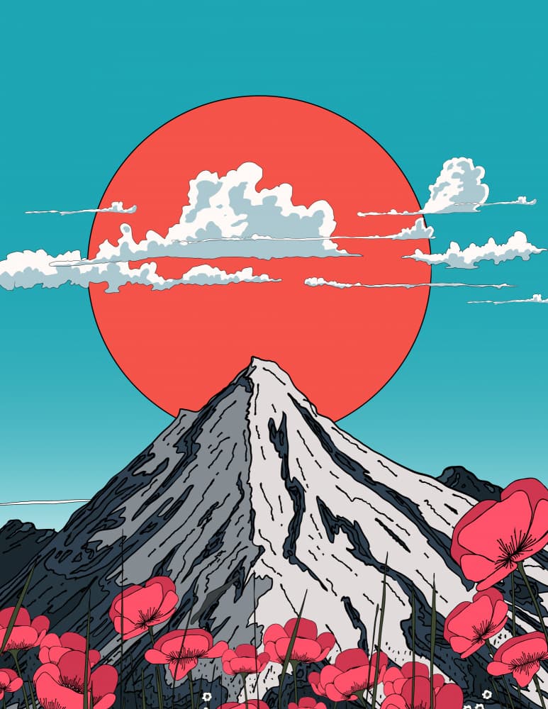 Red Sun Mountain Poppies by Nicholas — canvas wall art