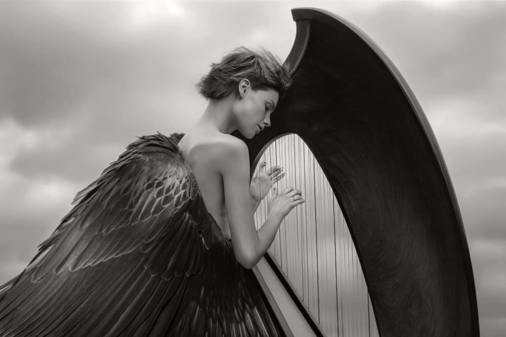 Ethereal Angel Harpist by Marcel Egger — canvas wall art