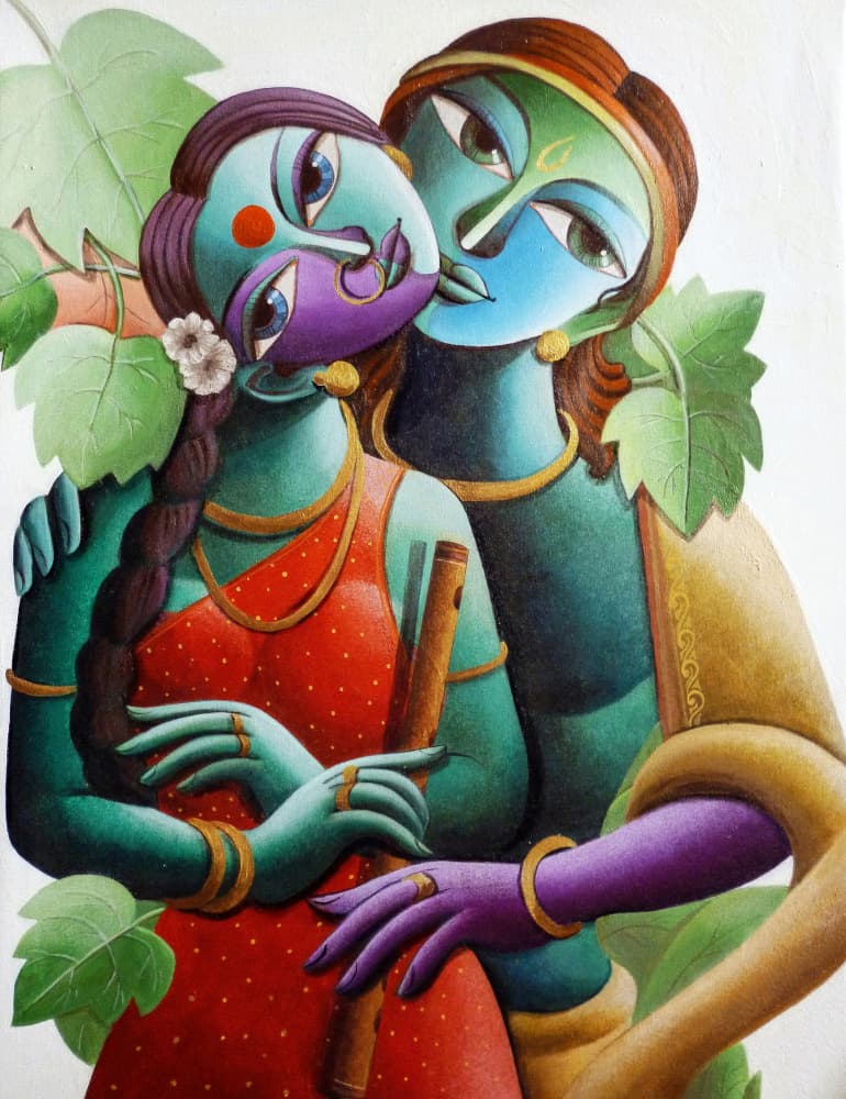 Radha Krishna Embrace by Dhananjoy Mukherjee — canvas wall art