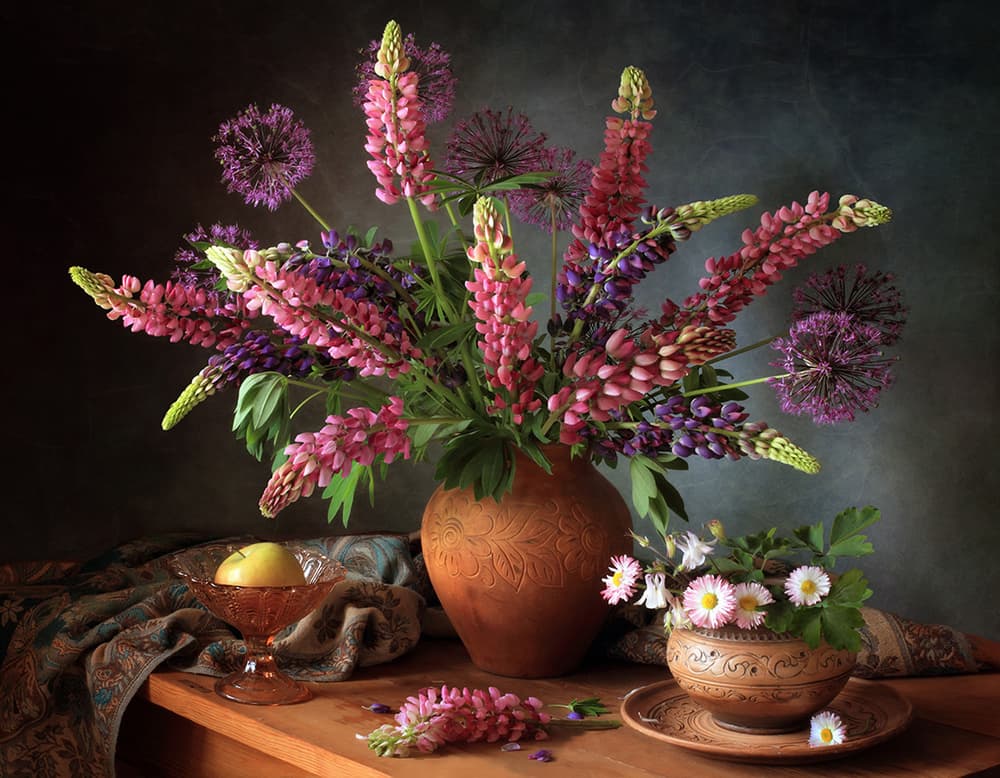 Vibrant Lupins Still Life by Tatyana Skorokhod — canvas wall art