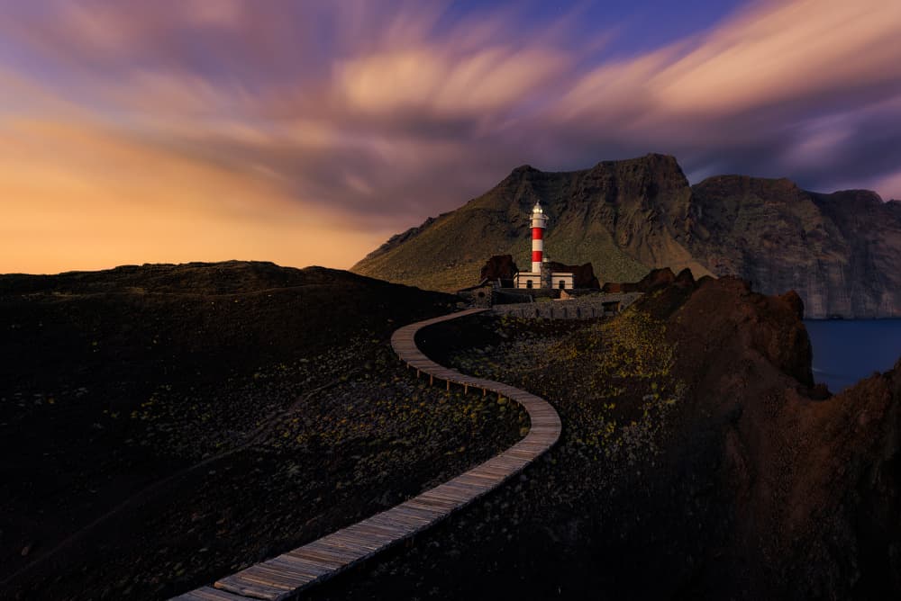 Winding Path Lighthouse Twilight by César Vega Toledano — canvas wall art