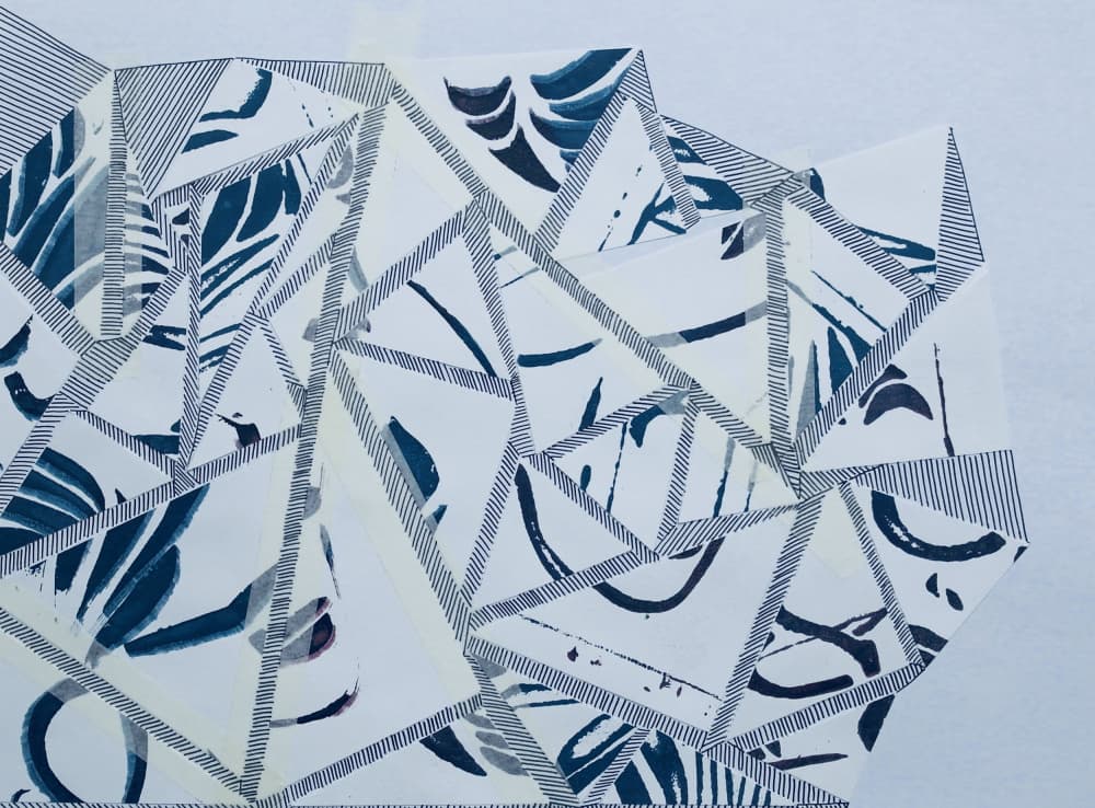 Blue Geometric Collage by kellymariesmith — canvas wall art