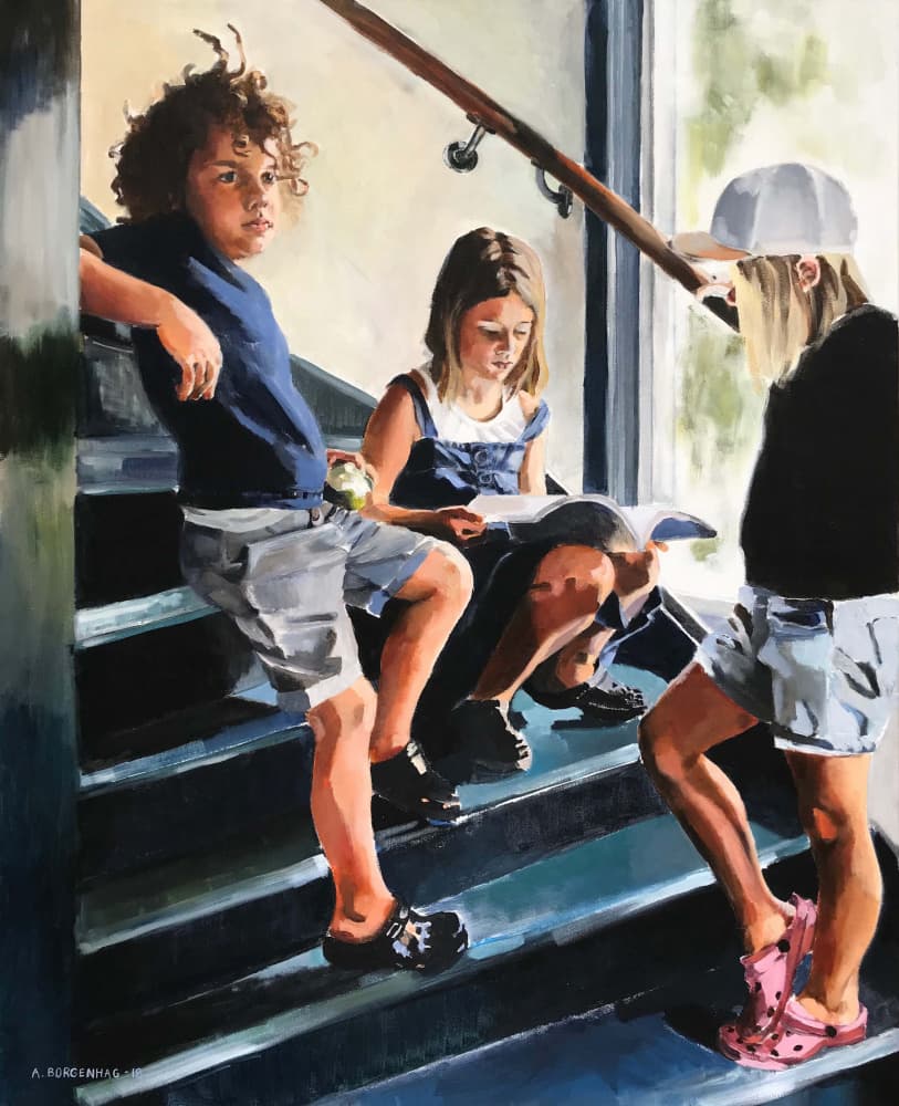 Children on Summer Stairs by Borgenhag Holmqvist — canvas wall art