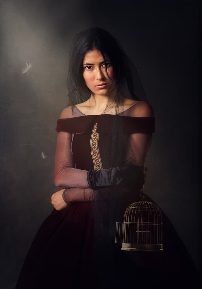 Pensive Woman Empty Cage by Svetlana Melik-Nubarova — canvas wall art
