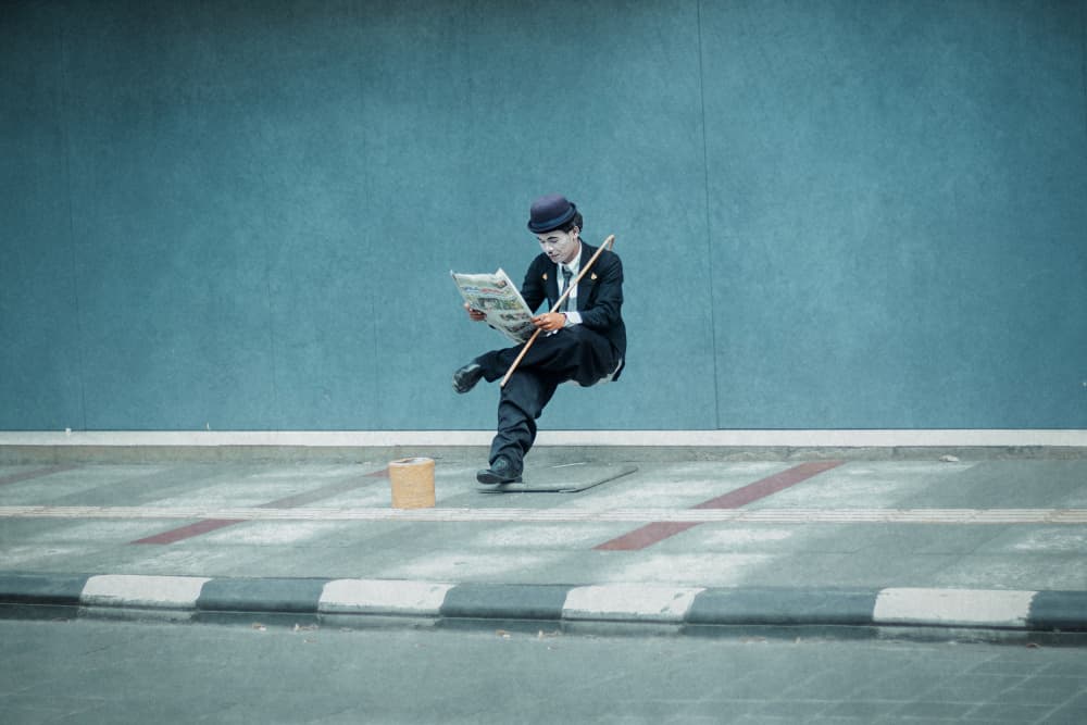 Floating Mime Reading Newspaper by Djayent Abdillah — canvas wall art