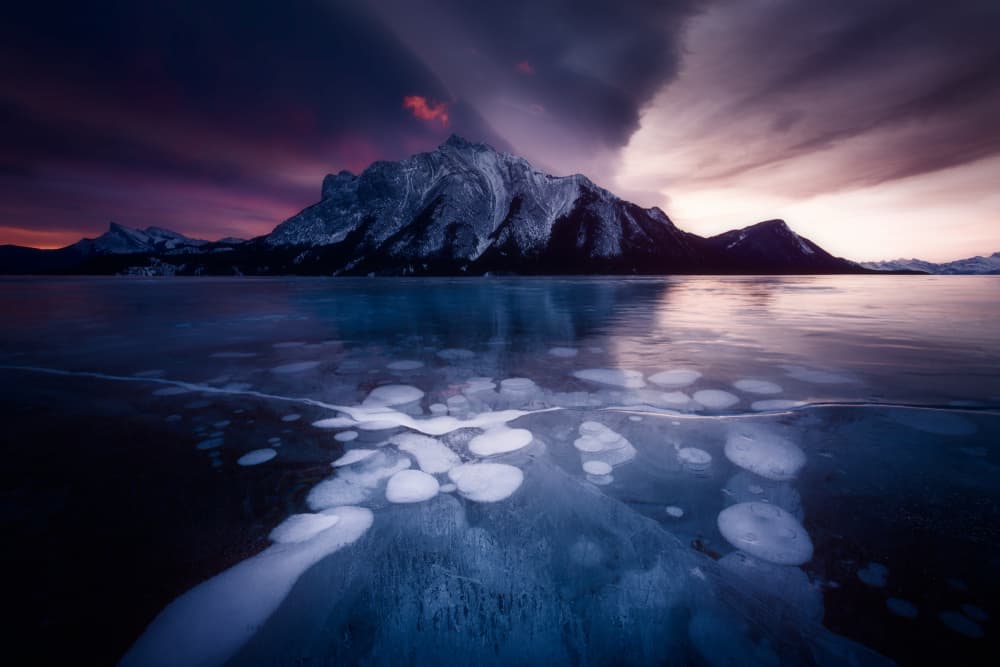 Ice Bubbles Mountain Sunset by Jason Ma — canvas wall art