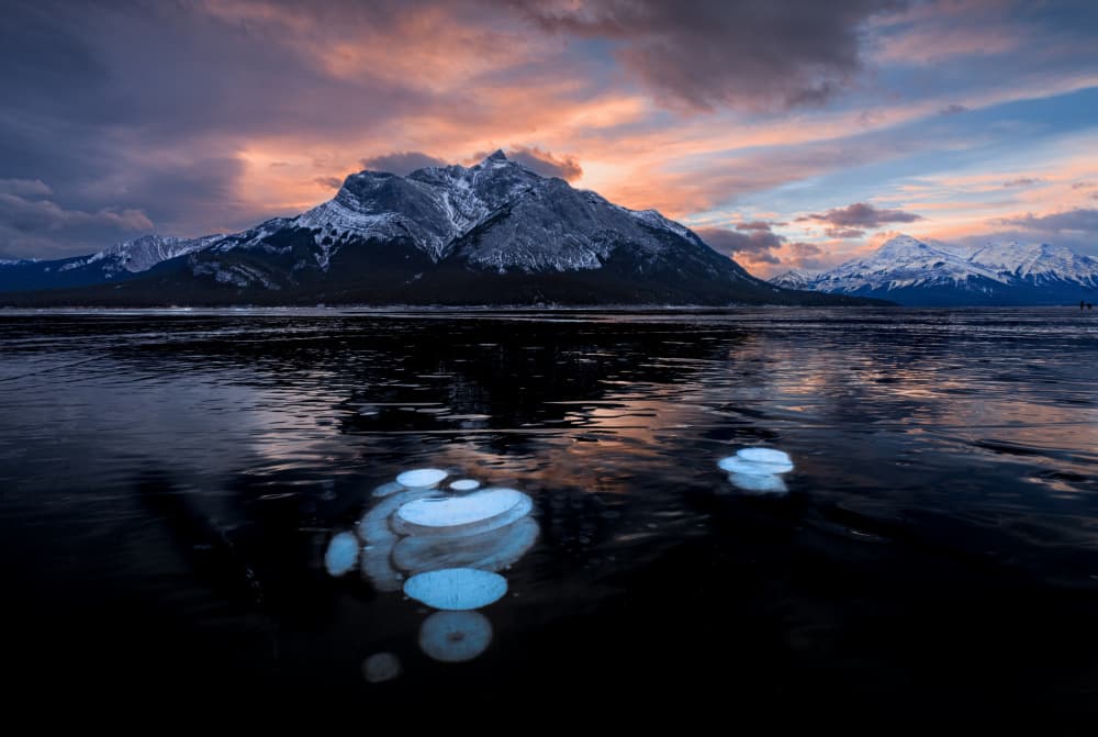 Ice Bubbles Mountain Sunset by Bing Li — canvas wall art