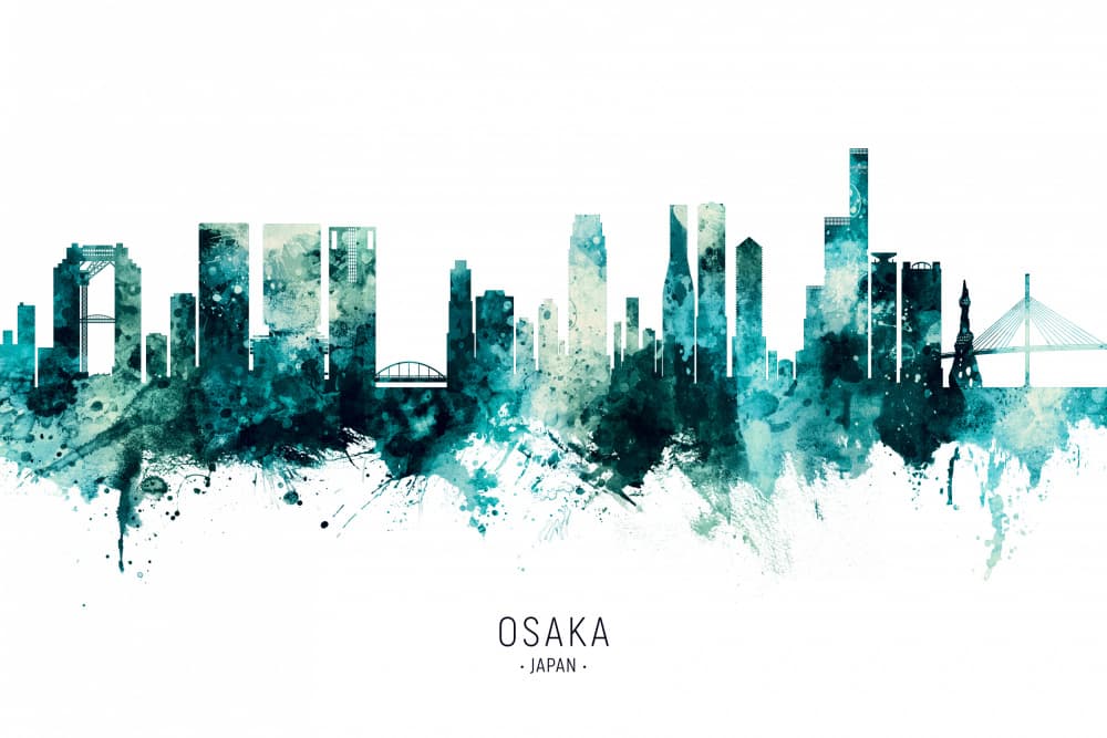 Osaka Skyline Watercolor by Michael Tompsett — canvas wall art