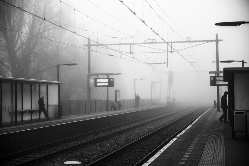 Foggy Train Station by Liesbeth van der Werf — canvas wall art