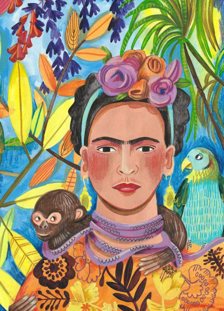 Frida and her parrots by Caroline Bonne Müller — canvas wall art