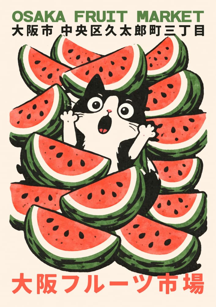 Surprised Cat Watermelon by Patryk Krygowski — canvas wall art