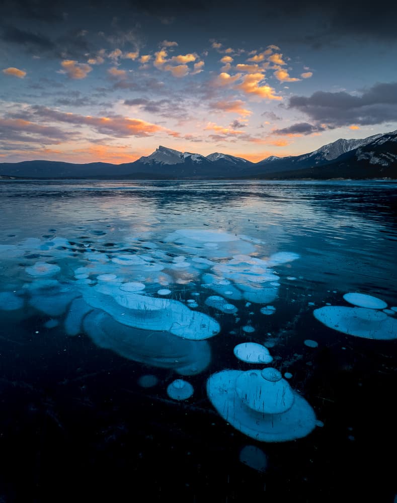Ice Bubbles Mountain Sunset by Bing Li — canvas wall art