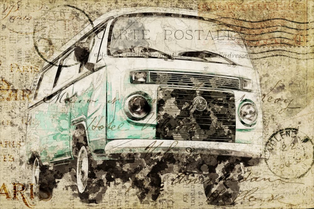 Nostalgic Travel Van by Lembayung senja studio [Vintage Poster] — canvas wall art