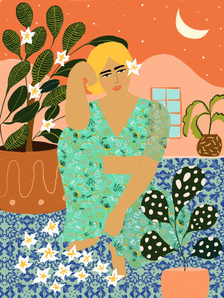 Balcony Moon Gazer by Uma Gokhale — canvas wall art