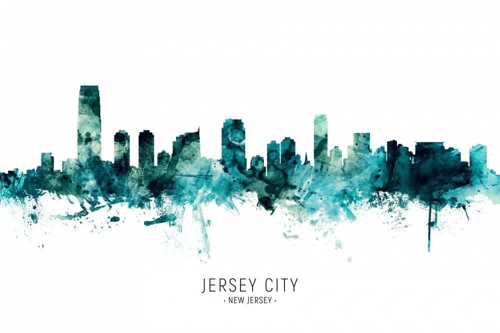 Jersey City Watercolor Skyline by Michael Tompsett — canvas wall art